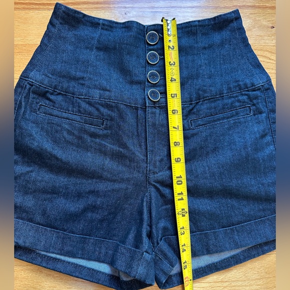 Arden B Super High-Waisted Button Front Dark Blue Denim Short Shorts - Picture 4 of 5